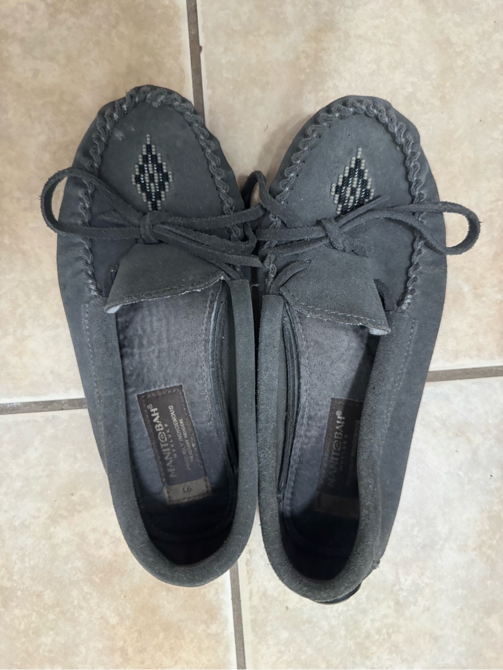 Minnetonka Black Suede Beaded Moccasin Slip-Ons